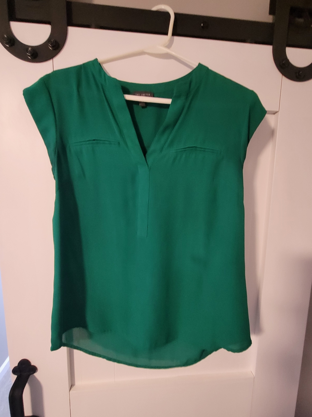 The Limited Emerald Green Split V Cap Sleeve Blouse